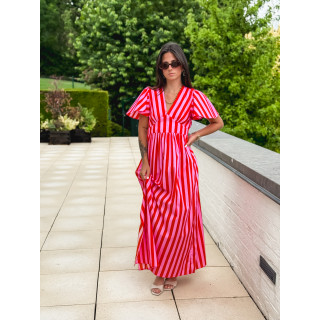 Robe longue lignée Fiona - Rouge/Rose