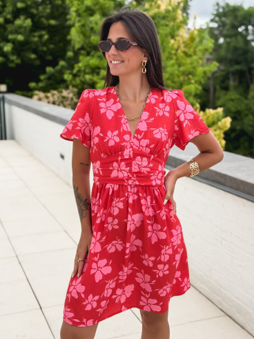 Robe courte à motifs Joya - Rouge/Rose