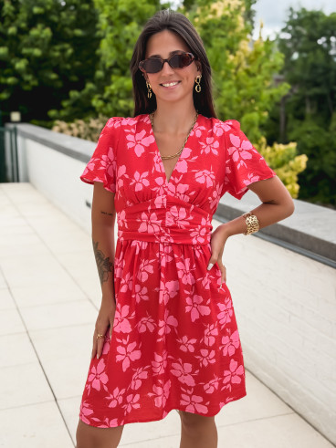 Robe courte à motifs Joya - Rouge/Rose