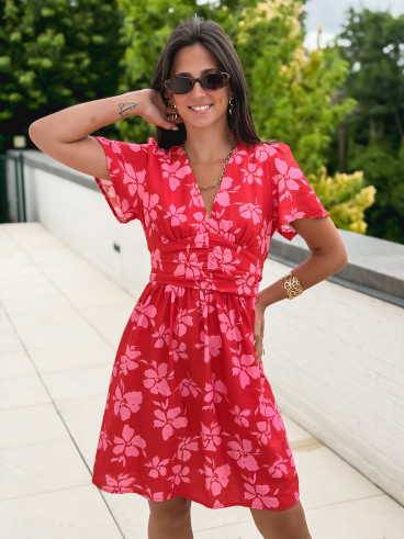 Robe courte à motifs Joya - Rouge/Rose