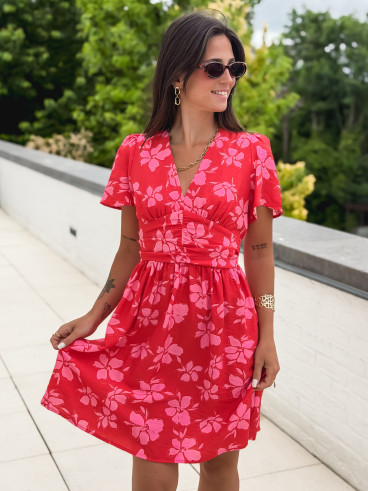 Robe courte à motifs Joya - Rouge/Rose