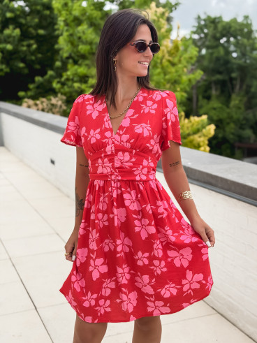 Robe courte à motifs Joya - Rouge/Rose