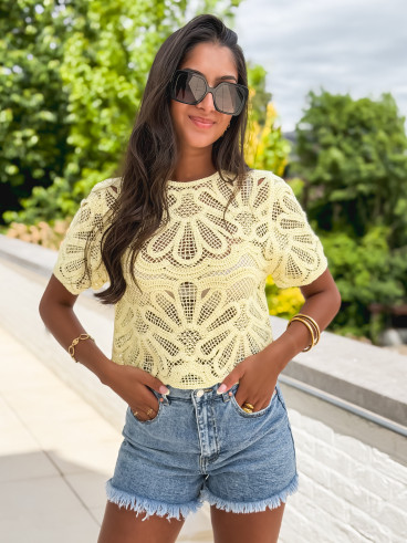 Blouse en crochet Marella - Jaune