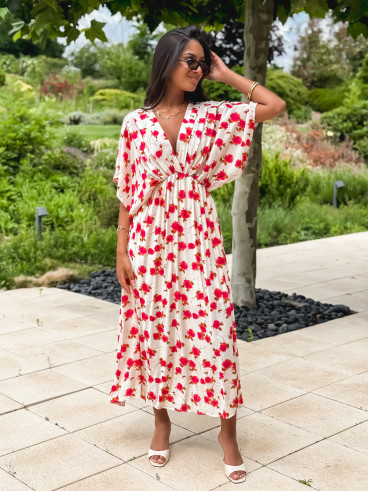 Robe longue beige à motifs