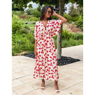 Robe longue beige à motifs