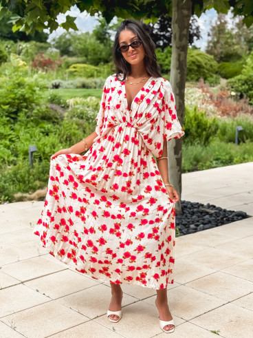 Robe longue beige à motifs