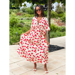 Robe longue beige à motifs