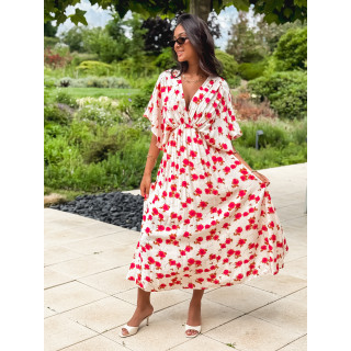 Robe longue beige à motifs