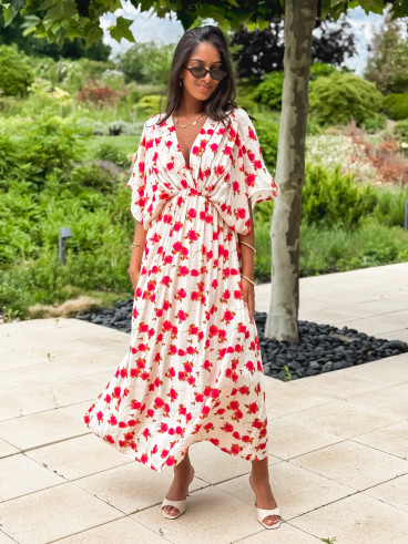 Robe longue beige à motifs