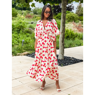 Robe longue beige à motifs