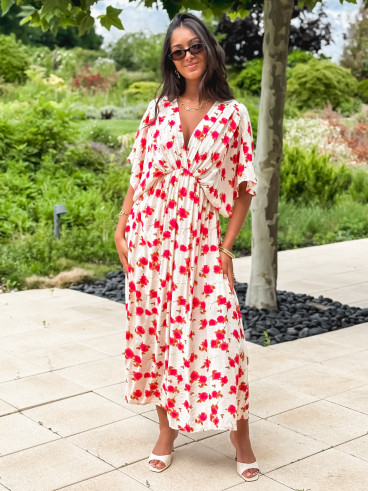 Robe longue beige à motifs