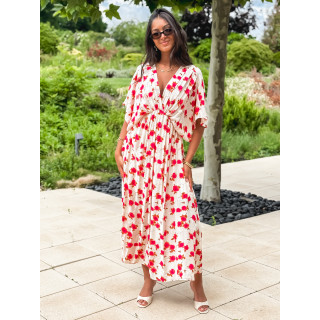 Robe longue beige à motifs