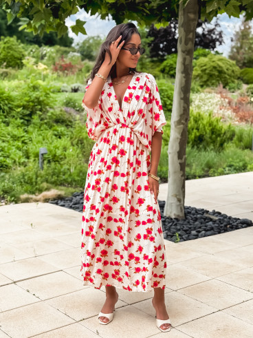 Robe longue beige à motifs