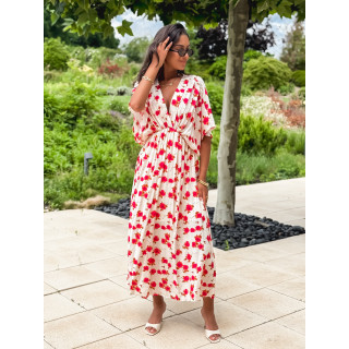 Robe longue beige à motifs
