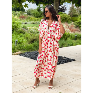 Robe longue beige à motifs