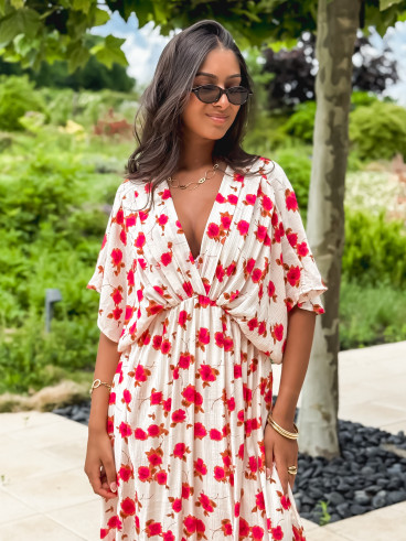 Robe longue beige à motifs