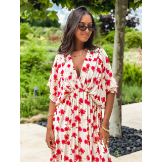 Robe longue beige à motifs