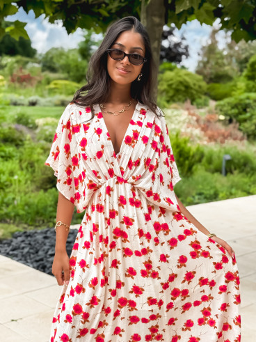 Robe longue beige à motifs