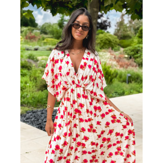 Robe longue beige à motifs