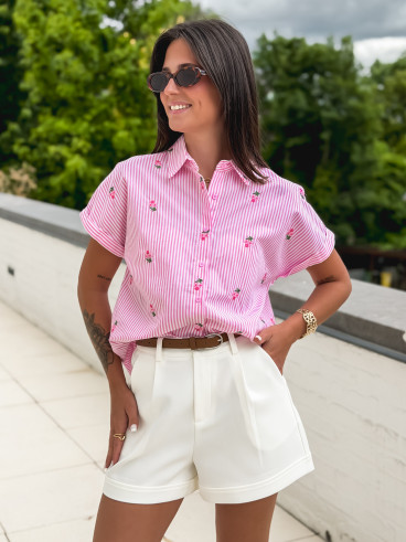 Chemise lignée Amira - Rose