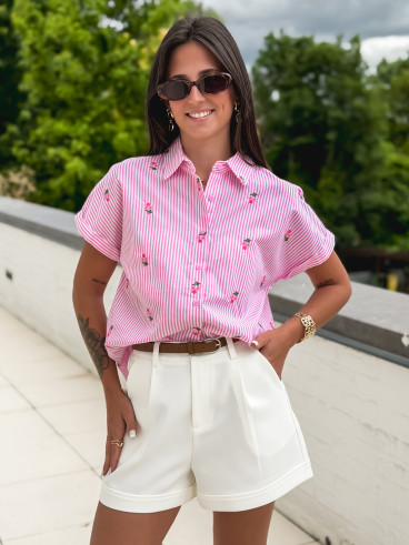 Chemise lignée Amira - Rose