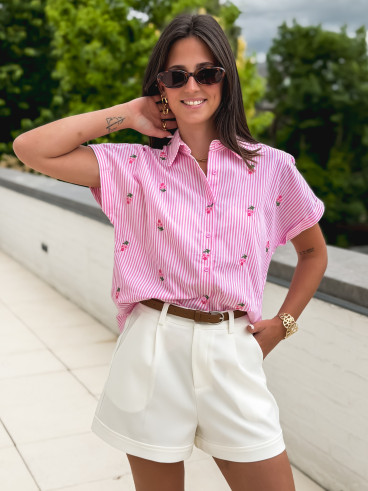 Chemise lignée Amira - Rose