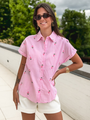 Chemise lignée Amira - Rose