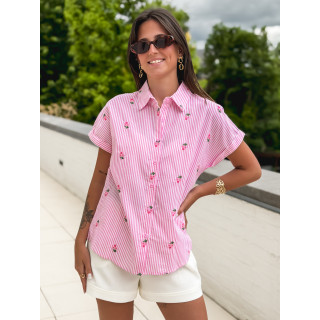 Chemise lignée Amira - Rose