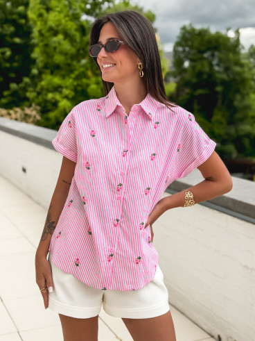 Chemise lignée Amira - Rose