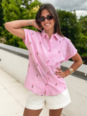 Chemise lignée Amira - Rose