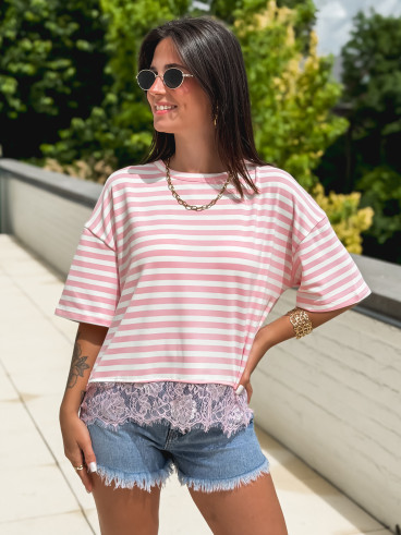 T-shirt ligné Line - Rose