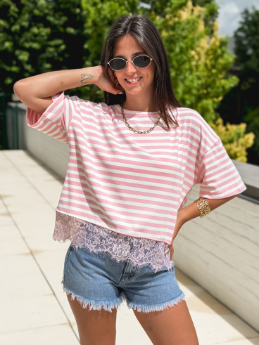 T-shirt ligné Line - Rose
