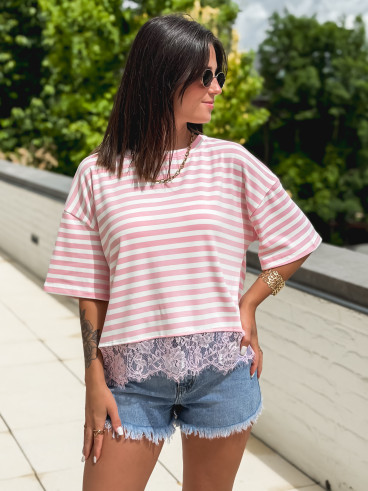T-shirt ligné Line - Rose