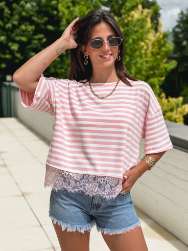 T-shirt ligné Line - Rose