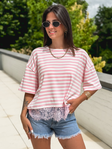 T-shirt ligné Line - Rose