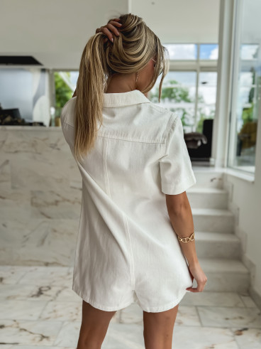 Combinaison short en jeans Verra - Blanc