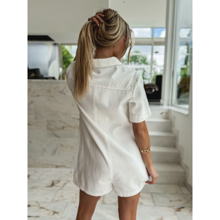 Combinaison short en jeans Verra - Blanc