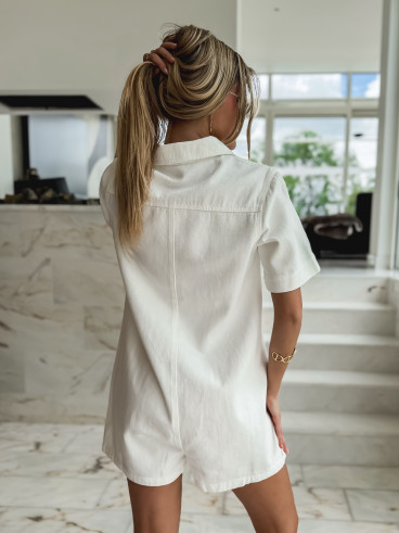 Combinaison short en jeans Verra - Blanc