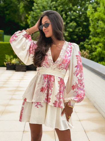 Robe à motifs Hanna - Beige/Rose