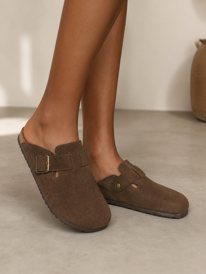 Mules Helda en cuir - Chocolat