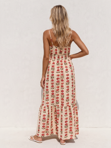 Robe longue à fleurs Lua - Beige sable
