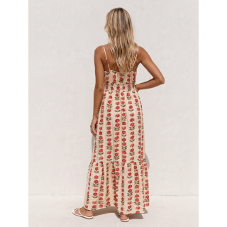Robe longue à fleurs Lua - Beige sable