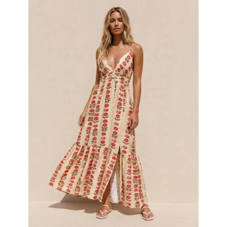 Robe longue à fleurs Lua - Beige sable
