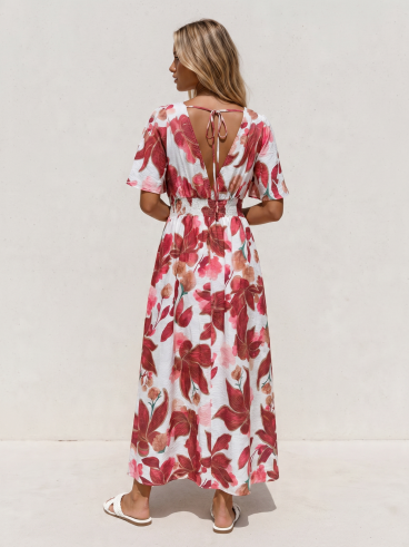 Robe longue à motifs Toscane - Ecru/Terracotta