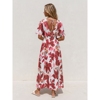 Robe longue à motifs Toscane - Ecru/Terracotta