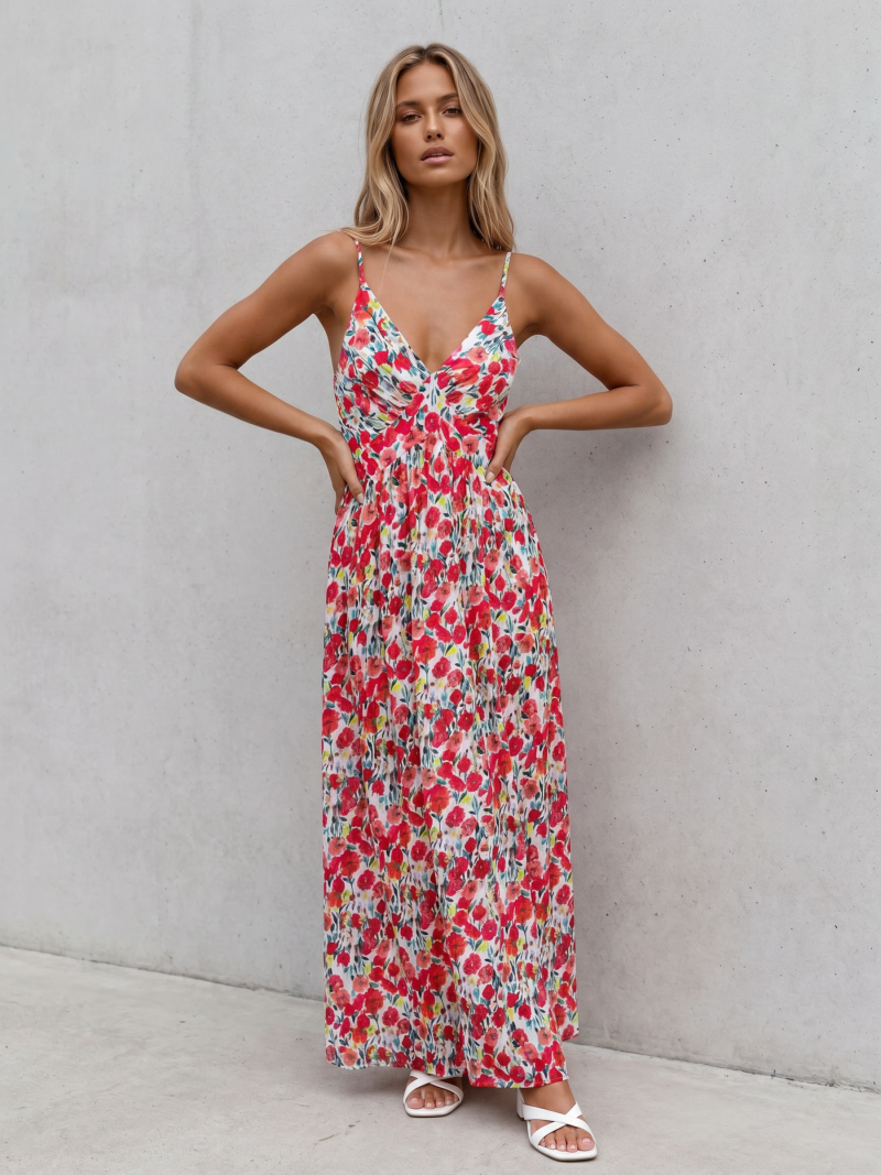 Robe longue à motifs Vanessa - Rouge