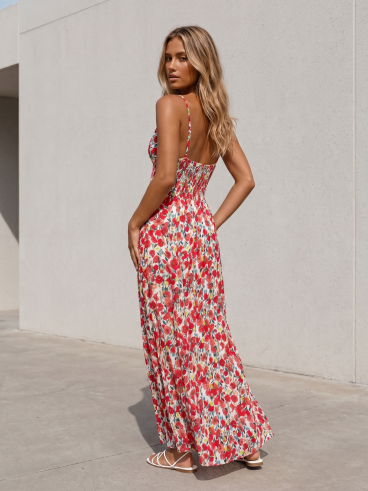 Robe longue à motifs Vanessa - Rouge