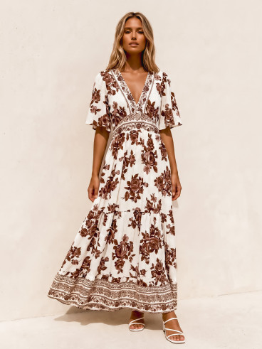 Robe longue Suzanna - Blanc/Chocolat Robe longue Suzanna - Blanc/Chocolat