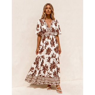 Robe longue Suzanna - Blanc/Chocolat