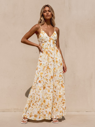 Robe longue à motifs Elzoria - Jaune